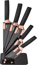 elabo 6 Piece Kitchen Knife Set – Premium Stainless Steel Knife Set with Block, Knives Set for Kitchen, Sharp Knife Block Set with Non-Stick Coating, Dishwasher Safe, Space-saving, Rose Gold