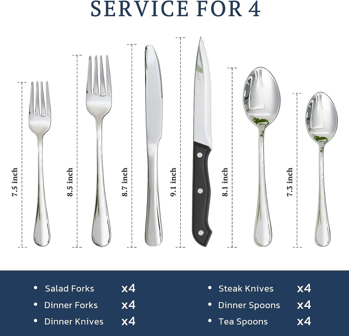 Astercook 24 Piece Stainless Steel Silverware Set for 4 – Flatware Set with Steak Knives