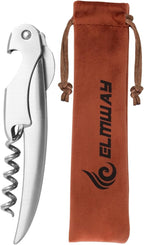 Sleek Waiter’s Corkscrew by ELMWAY - Stainless Steel Manual Wine Opener with Foil Cutter & Beer Bottle Opener, Portable & Durable Wine Key with Pouch, Wine gift for Wine Lover