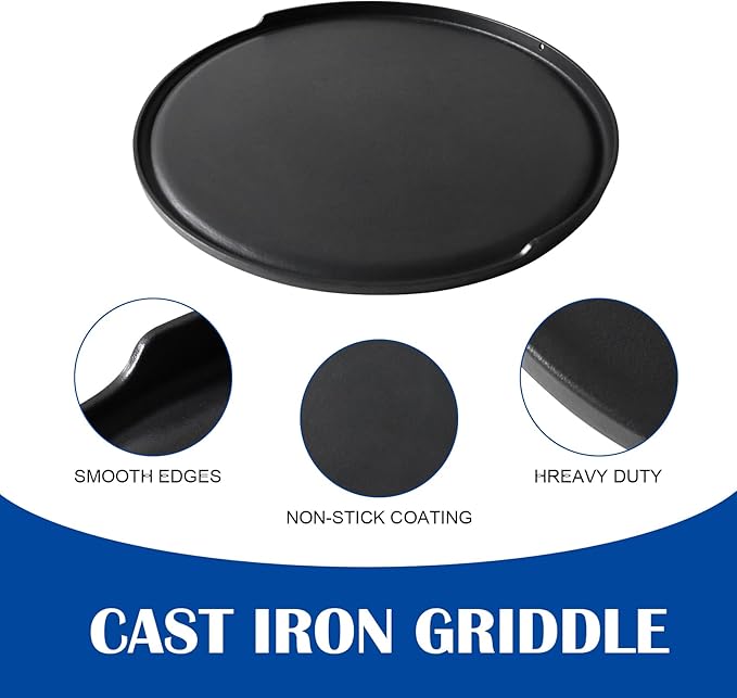 2-in-1 Cast Iron Griddle for Oklahoma Joe's 7577447P04 Charcoal Grill, 18 inch Non-stick Griddle Pan for Outdoor Weber, Nexgrill, Kamado, Big Green Egg 18 & 22 inch Charcoal Kettle Grill Accessories