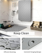 AMOAMI-Dish Drying Mats for Kitchen Counter-Silicone Dish Drying Mat-Kitchen Dish Drying Pad Heat Resistant Mat-Kitchen Gadgets Kitchen Accessories Kitchen Small Appliances(16" x 18", GREY)
