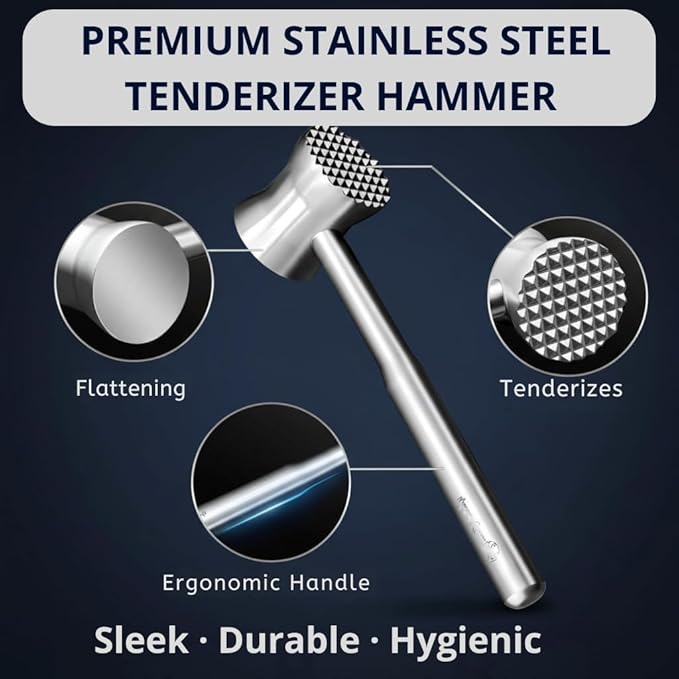 Stainless Steel Meat Tenderizer Tool, Heavy Duty Meat tenderizer Mallet, Premium Meat Masher for Steak and Beef, Hammer Meat Pounder Ground beef chopper tool for Kitchen Cooking Dishwasher Safe