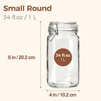 ComSaf 1 Quart Glass Jars with Airtight Lids (32oz, Set of 3), Straight-Sided Canisters for Sourdough Starter & Fermenting, 1L Hermetic Pantry Storage for Flour, Sugar, and Coffee