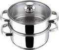 Vinod Stainless Steel 2-Tier Steamer with Glass Lid and Riveted Handles Ideal for Momo, Modak and More Induction and Gas Compatible 7.8 in 2-Year Silver