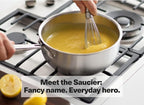Misen 5-Ply Stainless Steel Saucier with Lid– Induction-Compatible Pan with Curved Sides for Smooth Stirring - Oven Safe to 800F – Even Heat Distribution & Ergonomic Handle - 3 QT