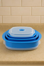 Reston Lloyd Nesting Microwave Containers, Set of 3, Adjustable Steam Vents, Airtight, Meal Prep, Durable BPA-Free Plastic- Freezer & Dishwasher Safe, Cookware & Food Storage, Anyday Cookware, Azure