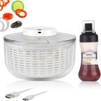 Electric Salad Spinner,6L Large Capacity Automatic Vegetables Fruit Washer Dryer Drainer Strainer,USB Charge Lettuce Spinner Cleaner with 350 ml Squeeze Bottle for Home Kitchen