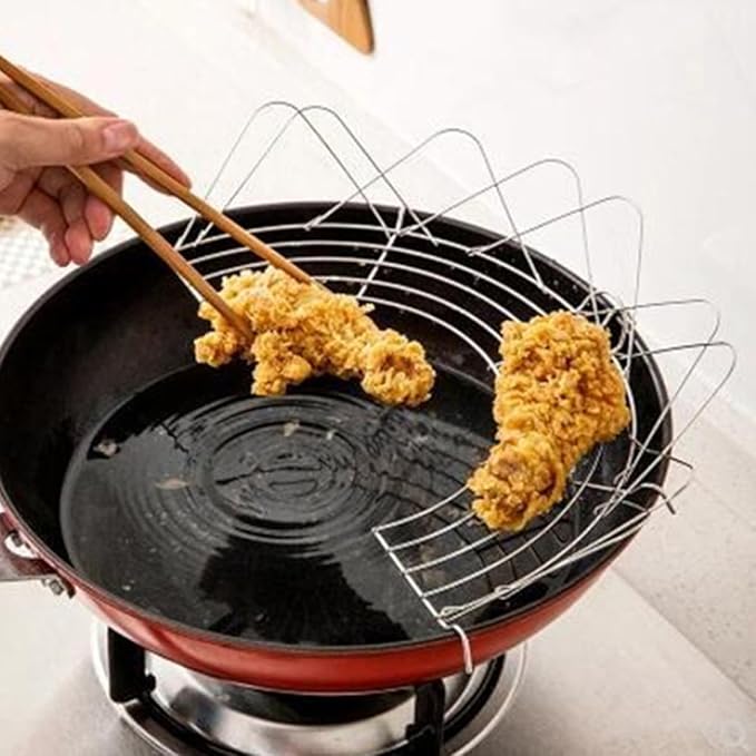 KALLORY 2Pcs Foldable Semicircle Oil Draining Rack 38Cm Stainless Steel Kitchen Gadget for Frying and Steaming Home Cooking Tools