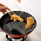 KALLORY 2Pcs Foldable Semicircle Oil Draining Rack 38Cm Stainless Steel Kitchen Gadget for Frying and Steaming Home Cooking Tools