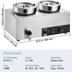 VEVOR Electric Soup Warmer, Dual 7.4QT Stainless Steel Round Pot 86~185°F Adjustable Temp, 1200W Commercial Bain Marie with Anti-Dry Burn and Reset Button, Soup Station for Restaurant, Buffet, Silver