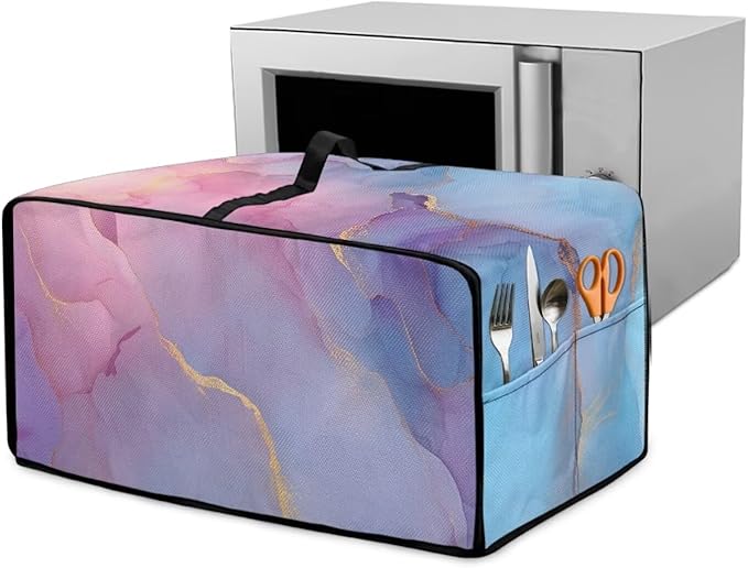 Marble Print Toaster Oven Cover, Heavy Duty Heat-Resistant Air Fryer Cover for Kitchen Counter, Small Appliances Dust Slipcovers, Blue Pink Gold, (Small-14.5*18.46*9 inches)