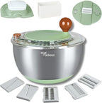 Stainless Steel Salad Spinner Large, BPA-Free Lettuce Spinner, 3-in-1 Salad Bowl & Fruit Cleaner with Non-Slip Base, Dishwasher Safe, 5 Blade Slicer & Egg Yolk Separator, 5.3Qt