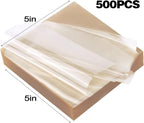 Candy Wrappers for Homemade Candy, 500 Square Sheets Natural Cellophane, 5"x5" Clear Caramel Wrappers for Chocolate Lollipop Candy Making Supplies