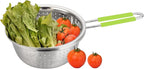 Stainless Steel Perforated Colander Strainer with Long Green Handle Sieve Sifters Use for Kitchen Food Pasta Noodles Spaghetti Vegetables Silver - 7.9inch