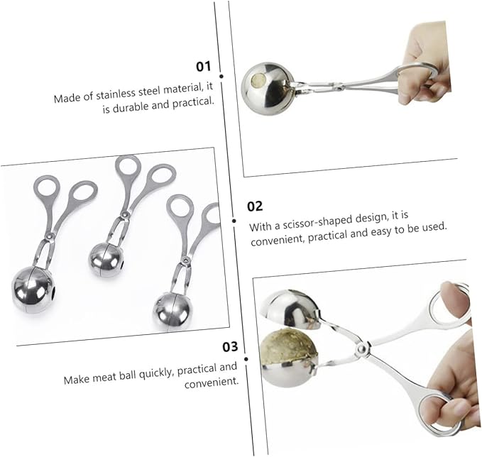Stainless Steel Meatball Maker 3-Piece Set Kitchen Gadget Meatball Scoop Tool for Easy Food Preparation for Home Cooking and Fish Ball Making