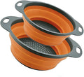 Collapsible Colander Set of 2, Folding Kitchen Strainers with Handles, Space-Saving Over-the-Sink Drainers for Pasta, Veggies & Fruit, BPA-Free, Dishwasher Safe, RV & Camping (Orange)