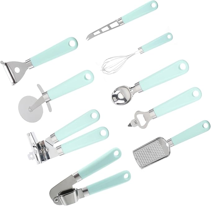 LABRIMP 9-piece Kitchen Gadgets Set Teal Kitchen Accessories Non Stick Cooking Tools Plastic Handle Utensil Set Baking Utensil Set Cooking Utensils
