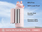 POWCAN 40 oz Insulated Water Bottle with 2-in-1 Straw and Spout Lid, Keep Cold 24H, Leak-Proof, BPA-Free, Double Wall Stainless Steel Water Bottle for Sports, Gym, Travel, and School (Cotton Candy)