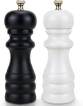 Salt and Pepper Grinder Set of 2, Manual Salt Mill & Pepper Mills with Adjustable Coarseness, Refillable Wood Spice Shakers, Kitchen Accessories for Chili, Sesame, Himalayan (Black and White)