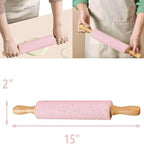 Silicone Rolling Pin for Baking,15Inch Pastry Dough Roller with Wooden Handle,Non Stick Surface Rolling Pin for Dough Cookie Pastry Tapered Dumpling Baking Supplies Kitchen Accessories