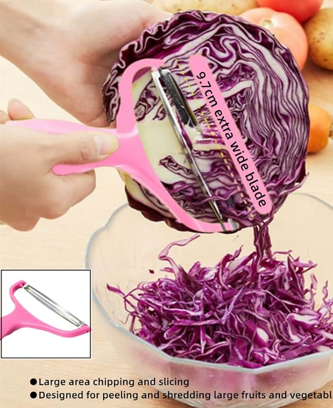 egetable,Potato,Fruit peeler cabbage cutting machine shredded kitchen stainless steel peeling knife gadget shredded cabbage Coleslaw, a must-have tool for western restaurants(Pink)