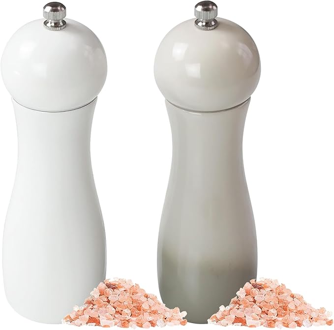 SHIKORI Manual Wooden Salt and Pepper Mills Shakers, 6.5 inch Salt and Pepper Grinders Set,Ceramic Rotor with Strong Adjustable Coarseness-Set-2 Pcs