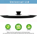 Universal Lids for Pots, Pans & Skillets - Fits 7", 8" & 9" Diameter, 10", 11" & 12" Diameter Cookware, Tempered Glass with High Heat Resistant Silicone Rim, Dishwasher Safe (2 Pack)