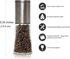 Original Stainless Steel Pepper Grinder or Salt Mill 1pk - Coarseness Adjustable Sea Salt Grinder or Pepper Mill Grinder - Small Manual Salt Pepper Shakers with Glass Container