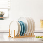 HBlife Bamboo Dish Plate Bowl Cup Book Pot Lid Cutting Board Drying Rack Stand Drainer Storage Holder Organizer Kitchen Cabinet（Keep Dry）