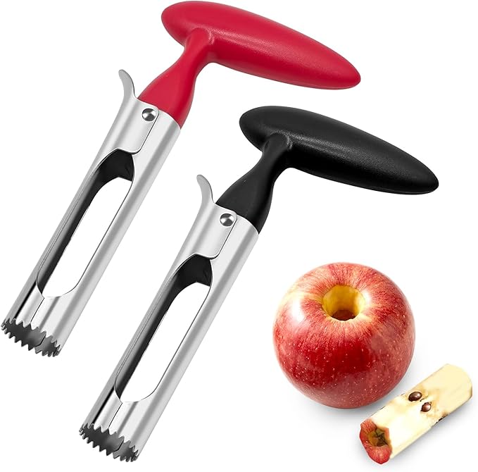 2 Pack Apple Corer Tool, Stainless Steel Apple Core Remover with Serrated Coring Head, Easy Push Core Release, Comfort Non-Slip Handle for Apples, Pears, Bell Peppers