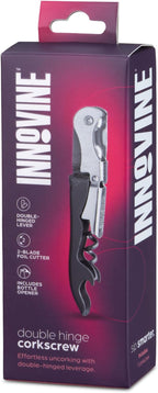 Innovine Double Hinge Corkscrew, Stainless Steel Wine Opener with Dual Leverage and Built-In Foil Cutter, Perfect for Home Bar, Travel, Camping, Picnic, Outdoor Party, Set of 1, Graphite