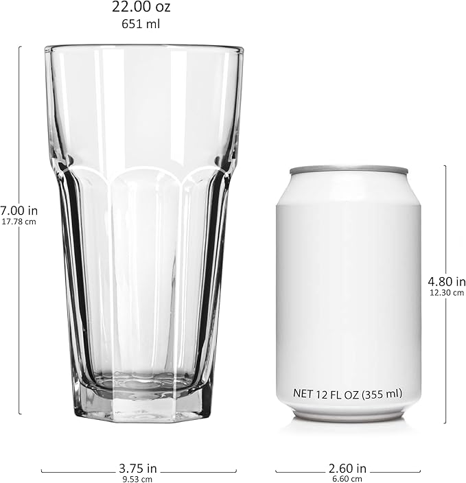Libbey Gibraltar DuraTuff Iced Tea Glasses Set of 12, 22 Oz Durable Restaurant Style Drinking Glass Cups, Drinkware Set for Family Gatherings, Parties