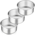 P&P CHEF 6 Inch Cake Pans Set, Round Baking Pan Stainless Steel Layer Birthday Wedding Cake Oven Pans, Non Toxic & Heavy Duty, Deep Side & Mirror Finish, Dishwasher Safe, (3Pcs)