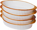LEETOYI Porcelain Small Oval Au Gratin Pans,Set of 4 Baking Dish Set for 1 or 2 person servings, Bakeware with Double Handle for Kitchen and Home (White/Brown)