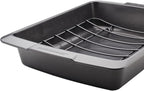 Farberware Bakeware Nonstick Roasting Pan/Roaster with U-Rack, 14.75 Inch x 10.75 Inch - Gray
