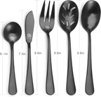 Matte Black Serving Set, sharecook 5-Piece 18/0 Stainless Steel Large Hostess Set with Round Edge, Satin Finished, Dishwasher Safe -Spoons, Forks,Butter Knife& Slotted Spoon