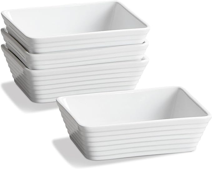 ONEMORE Small Baking Dish, Rectangle Ceramic Baking Dish for Oven, Individual Casserole Dishes for Toaster Oven, 5x7 Small Deep Lasagna Baking Dish, Oven Safe, 1-2 Person Baking Dishes Set of 4, White