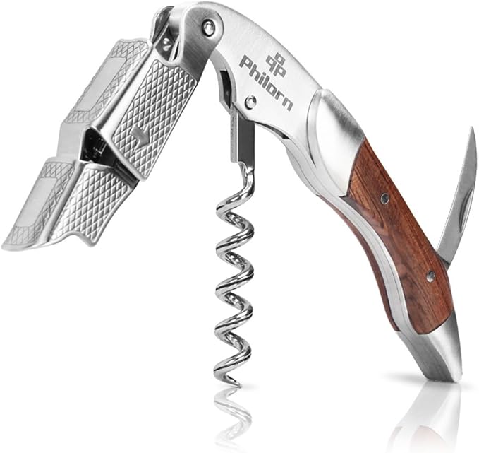 Philorn Wine Opener-Professional Corkscrew Wine Opener with Foil Cutter & Cap Remover, Manual Wine Key for Servers, Bartenders, Waiters & Home Use, Rosewood Handle Wine Bottle Opener (Pack of 2)