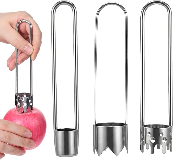 3 PCS Red Bell Pepper Seed Corer Fruit and Vegetable Corer Tool Stainless Steel Practical Kitchen Gadgets Universal Multifunctional Core Remover for Pepper Apple Pineapple Pear Easy Clean
