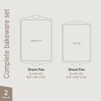 2 Piece Set Nonstick Carbon Steel Oven Bakeware -Professional Quality Kitchen Cooking Baking Trays -PFOA, PFOS, PTFE-Free Medium & Large Baking Sheet Pans with Red Silicone Handles