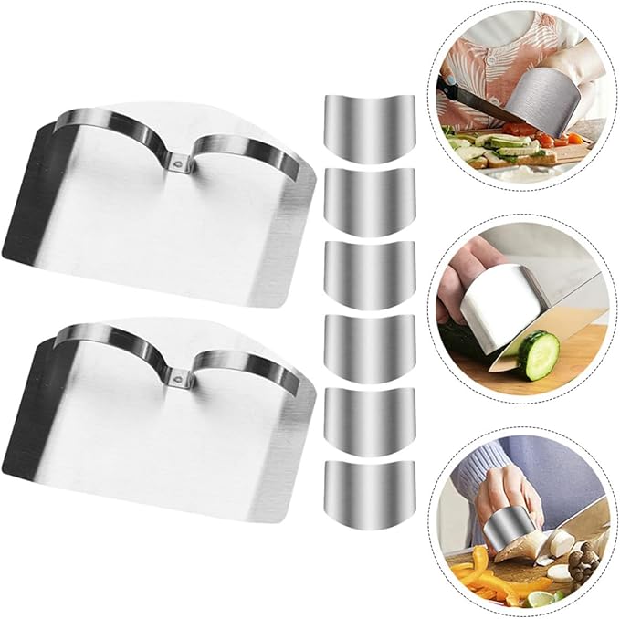 8pcs Stainless Steel Finger Protector Set for Kitchen Cutting and Chopping, Vegetable Cutter Finger Guards, Food Safety Hand Shield Tools for Cooking and Food Preparation