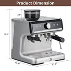 Garvee Espresso Machine With Grinder, Barista Express Espresso Machine, 20 Bar Expresso Coffee Machines with Milk Frother Steam Wand, Cappuccino & Latte Machine for Home, Silver