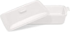 ROSSALLINI Stoneware Casserole Dish Bakeware Set with Lid, Covered Rectangular Dinnerware, Extra Large 4.23 Quart, 13 by 9 Inch, Bianco [White]