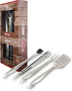 4-Piece BBQ Tool Set - Stainless Steel Grilling Utensils Kit for Outdoor Barbecue - Tongs, Spatula, Fork, Basting Brush - Heavy-Duty Grill Accessories with Heat-Resistant Handles