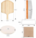 5 PCS Round Pizza Stone Set, 13" Pizza Stone for Oven and Grill with Pizza Peel(OAK),Serving Rack, Pizza Cutter & 10pcs Cooking Paper for Free, Baking Stone for Pizza, Bread (Pack of 2)