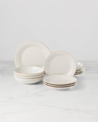 Lenox 891196 French Perle Groove White 12-Piece Pasta Bowl Dinnerware Set, Service For 4