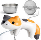 Calico Cat Tea Ball for Loose Leaf Tea, Cute Tea Infuser with 304 Stainless Fine Mesh Tea Ball Strainer & Drip Tray, Leak-Resistant Locking Fit, 6.1in Mug Chain, Gift Box, 1 Pack