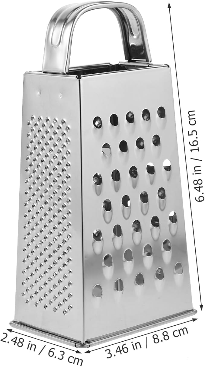 Hemoton Stainless Steel 4-Sided Kitchen Grater Vegetable Slicer and Cheese Shredder with Non-Slip Handle for Efficient Food Prep