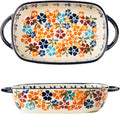 Colorful Cherry Blossom Flowers Vintage Style Ceramic Bakeware Dish Casserole Dish Baking Pan Lasagna Pans with Handles for Oven/Cooking/Kitchen, 1 PCS, 22 oz