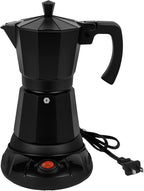 Black Aluminum Electric Moka Pot, 3 or 6 Cups Espresso Maker with Dose Reduction Plate